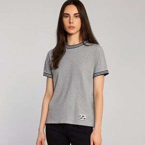 Amanda Smith Sport Tee Top Short Sleeves Striped Neckline Heather Gray Medium